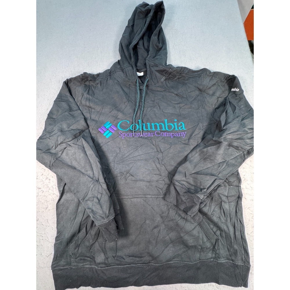 Columbia Pullover Hoodie Mens XL Black Fleece Lined Embroidered Logo Casual